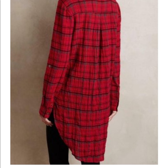 Anthropologie Holding Horses Red Plaid Tunic L - Picture 3 of 4